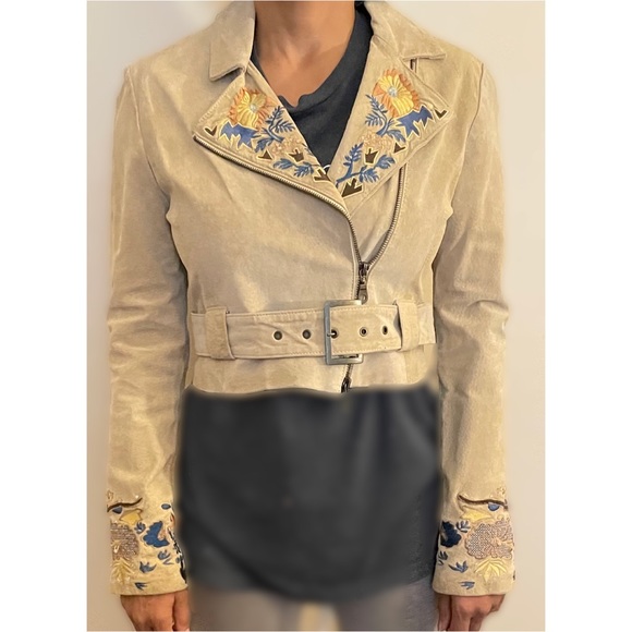 Vintage Suede Embroidered Jacket Taupe Sz Medium - Picture 7 of 15